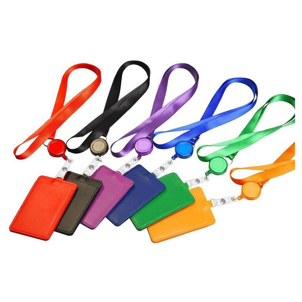 Neck Lanyard id Holder 2-Sided PU Leather Vertical Business Card Holder Vertical