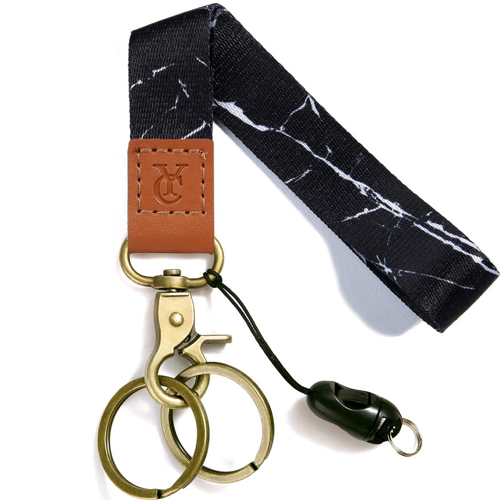 custom logo nylon webbing short lanyard keychain outdoor tactical metal hook wristlet keychain 