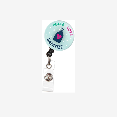 Peace Love Sanitize Decorative Retractable Marble ID Badge Reels with Clip ID Card Holders