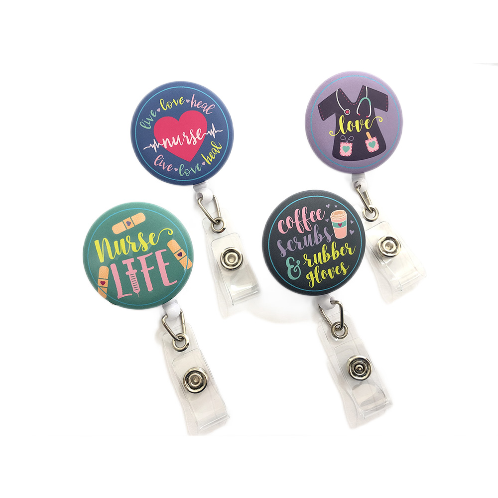 Nurse Decorative Epoxy Resin Retractable Badge Holder Carabiner Reel Clip Badge Reel,ID Badge Reels with Alligator Clip