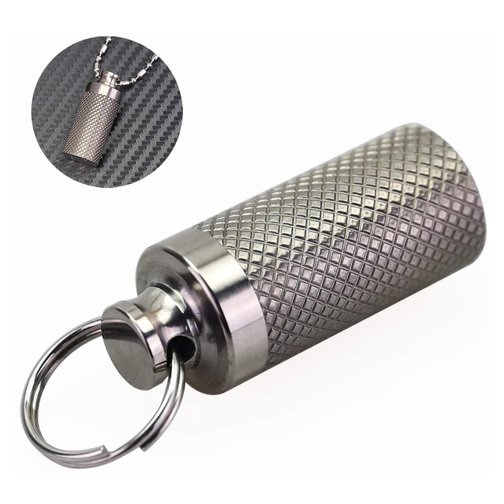 Titanium Waterproof Keychain Pill Holder Container,Portable Mini Size Pill Box Case for Outdoor Camping 