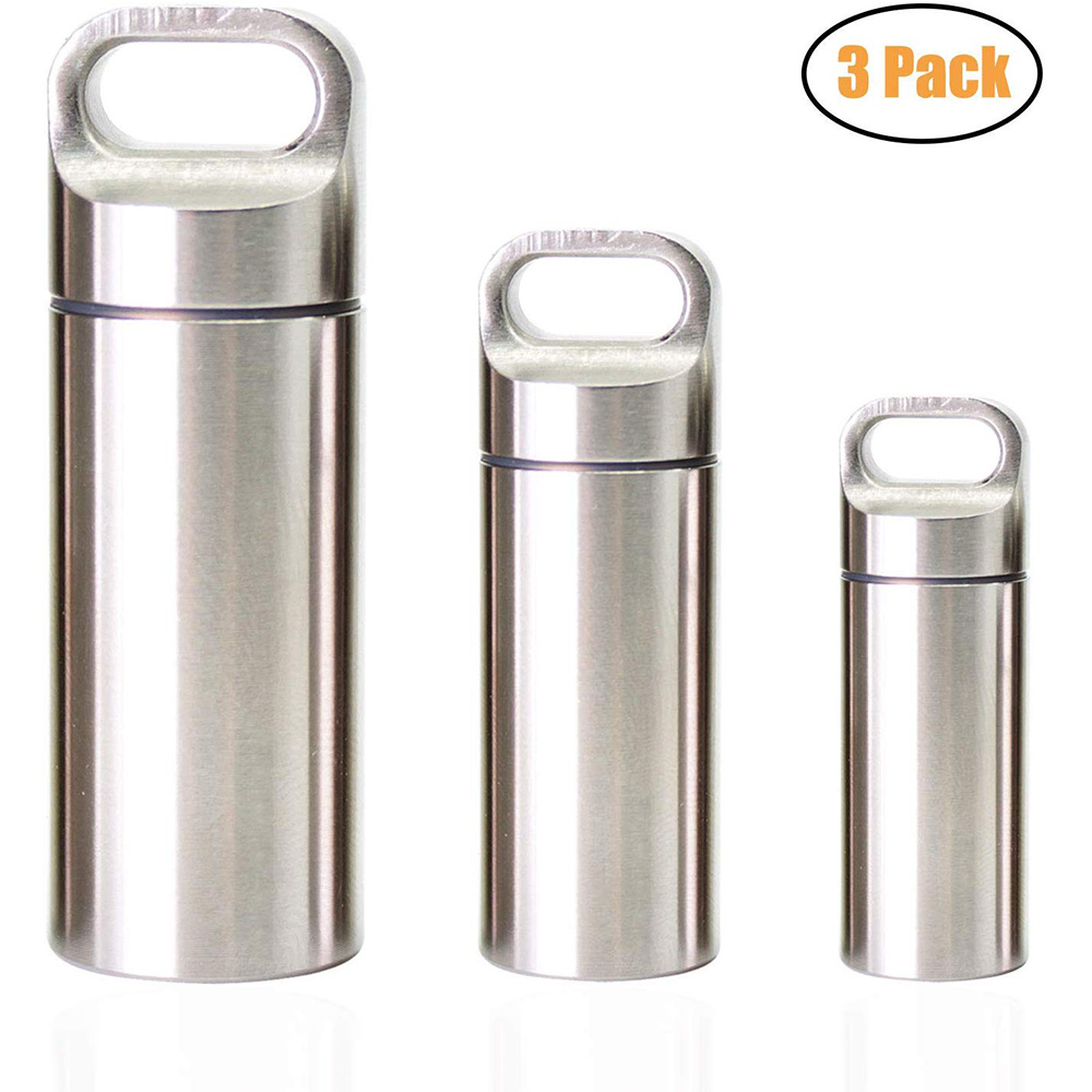 Hot sell in Amazon Waterproof Metal Pill Organizer Case Bottle Holder Container for Outdoor Travel Camping 