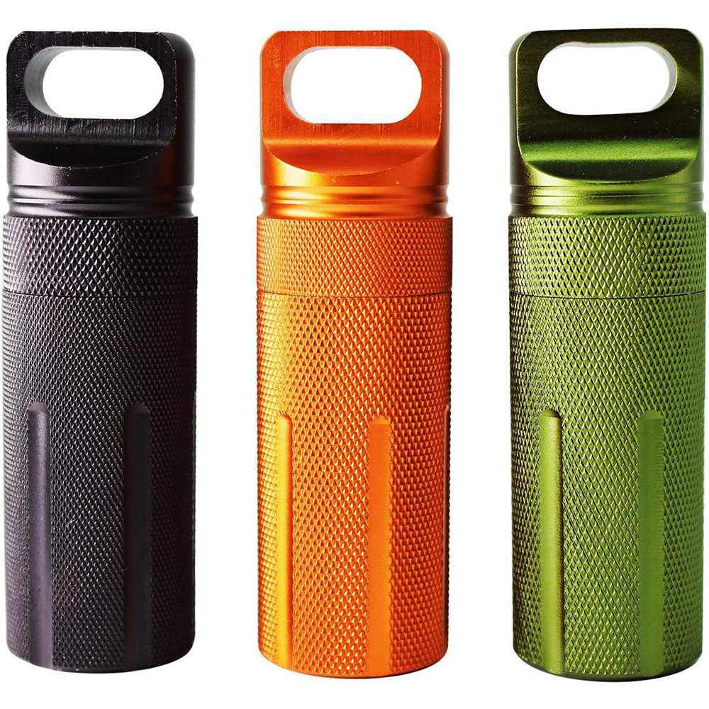 Hot sell in Amazon Outdoor EDC Pill Bottle Black Aluminum Alloy Single Chamber Capsule Waterproof Pill Case for Hiking Camping