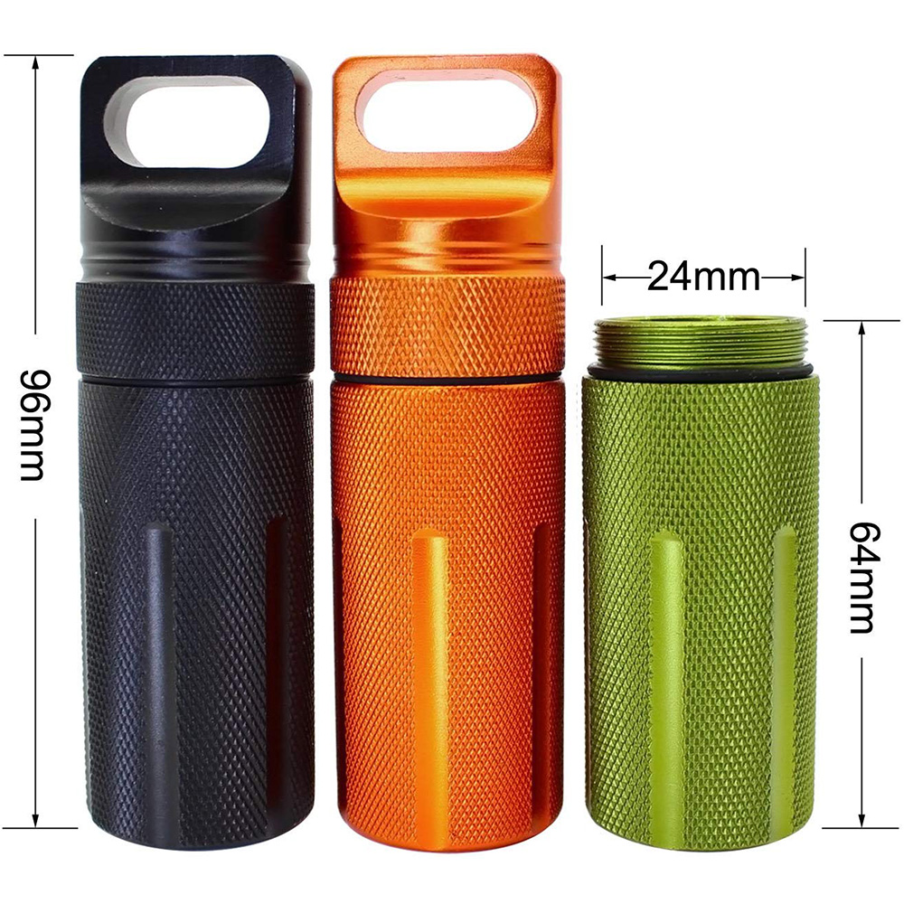 Hot sell in Amazon Outdoor EDC Pill Bottle Black Aluminum Alloy Single Chamber Capsule Waterproof Pill Case for Hiking Camping