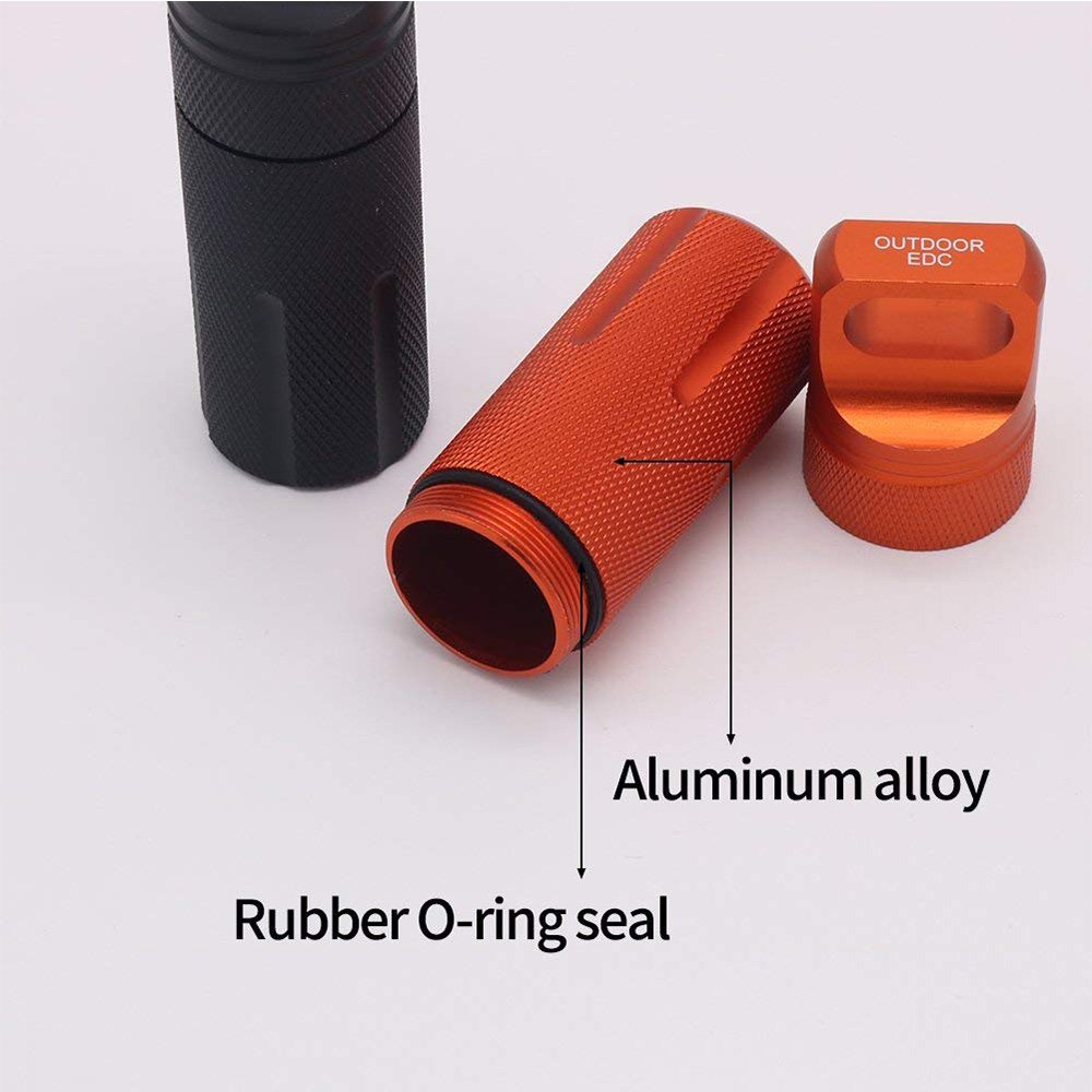 Hot sell in Amazon Outdoor EDC Pill Bottle Black Aluminum Alloy Single Chamber Capsule Waterproof Pill Case for Hiking Camping