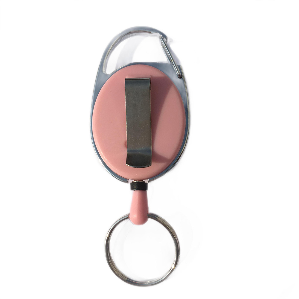 Pink Retractable Pull Key Ring Id Badge Lanyard Name Tag Card Holder Recoil Reel Belt Clip Metal Housing Plastic Covers 