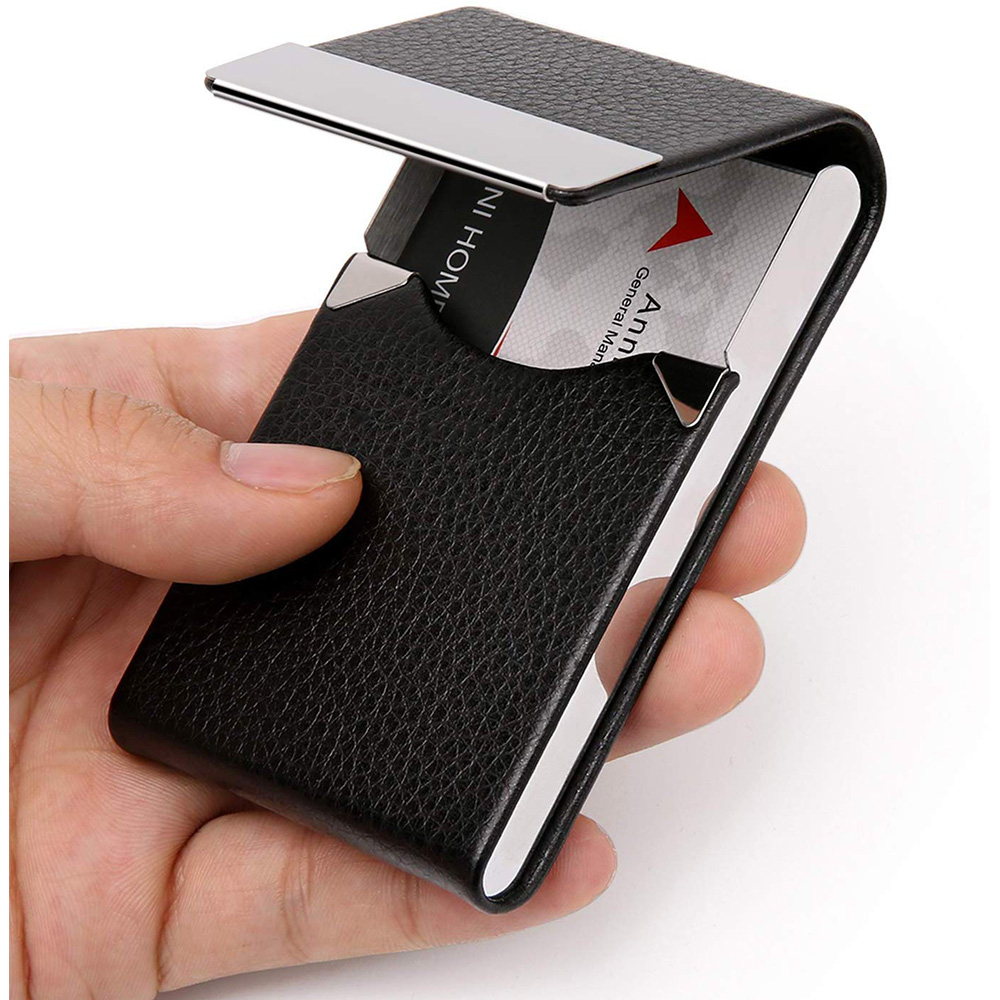  PU Leather Business Card Case Name Card Holder Slim Metal Pocket Card Holder with magnetic shut 