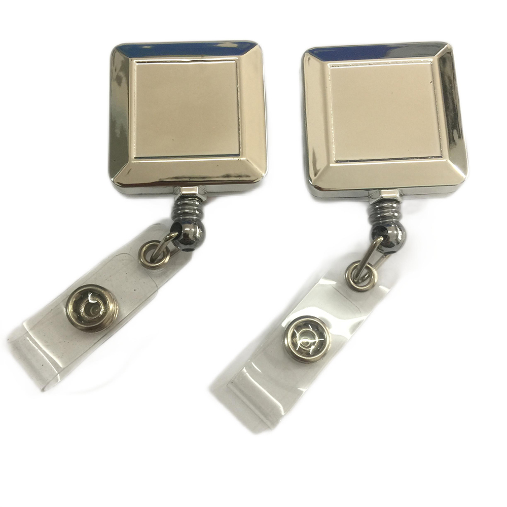 Chrome silver square retractable yoyo badge holder