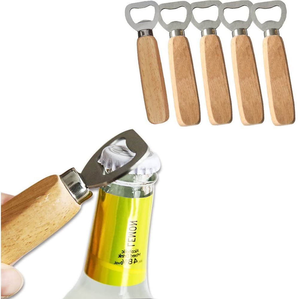 Hot sell in amazon Wooden Handle Stainless Steel Beer Bottle Opener for Home Party Bar Bartenders 