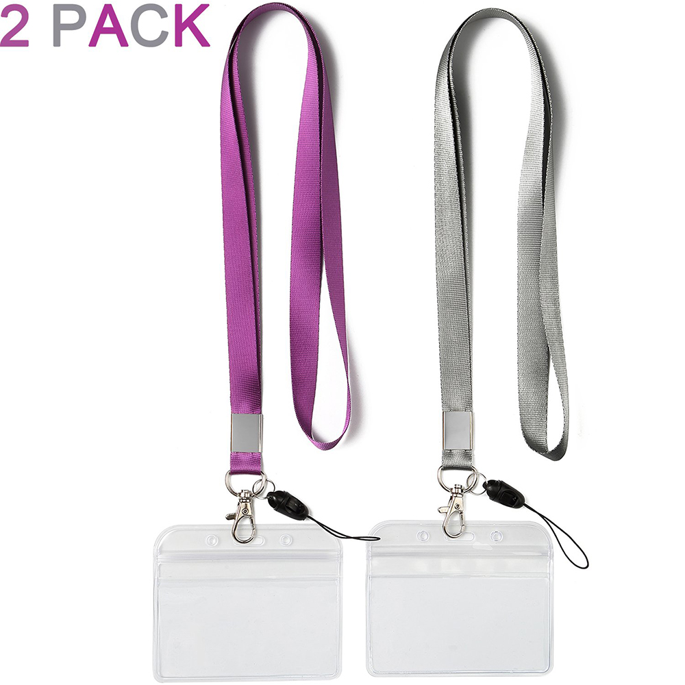 ID Badge Holders Lanyards Horizontal PVC Name Tag Card Holder Punched Zipper Waterproof Resealable Clear 