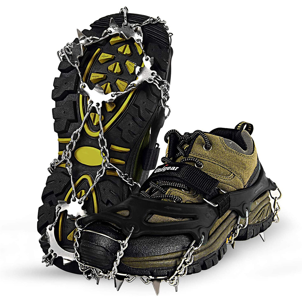 Crampons Ice Snow Grips Traction Cleats Shoes Grips with Anti Slip 18 Teeth Stainless Steel Spikes Shoes 