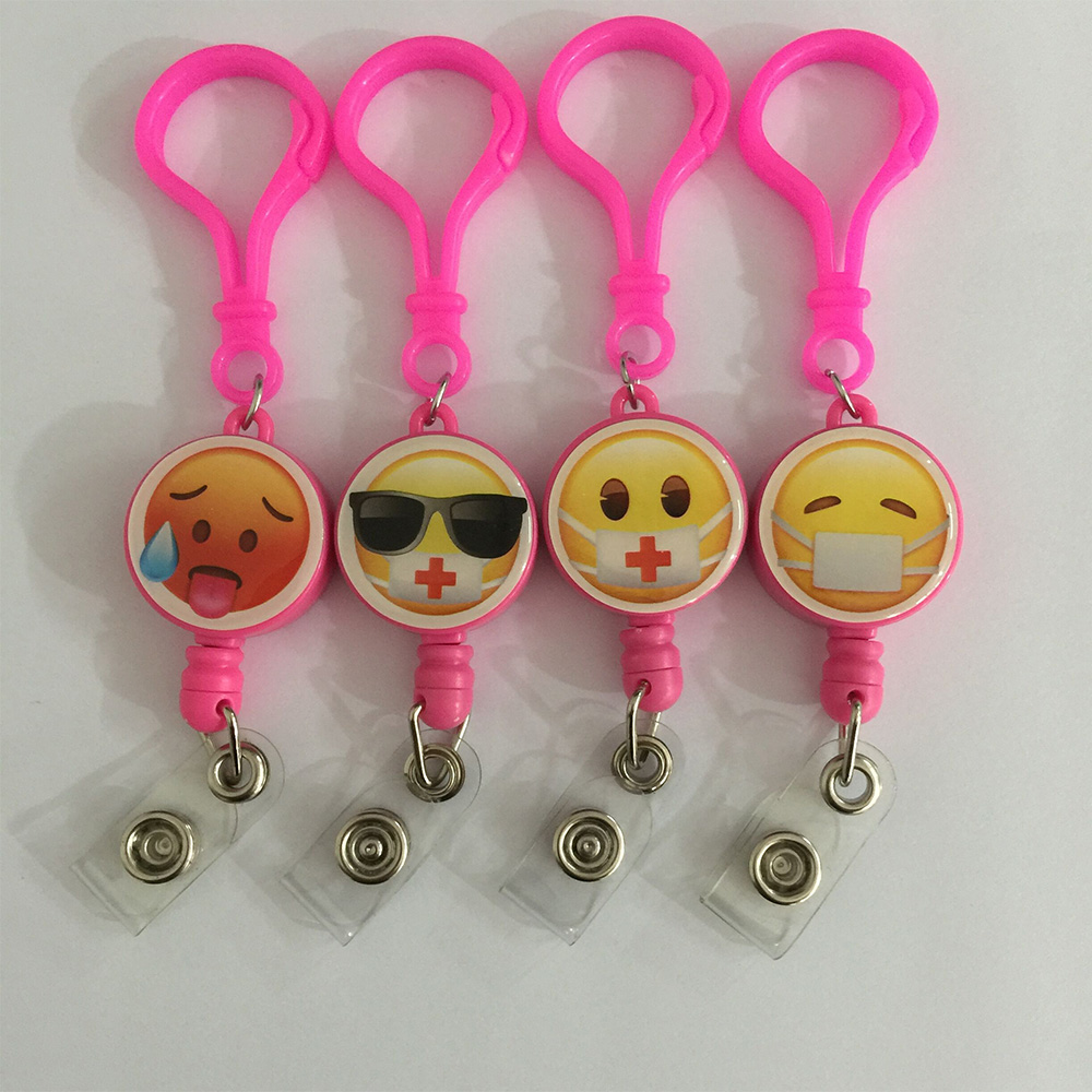 Hot Sell In Amazon Wholesale Emoticon Smile Key Chain Retractable Badge Reel Holder 