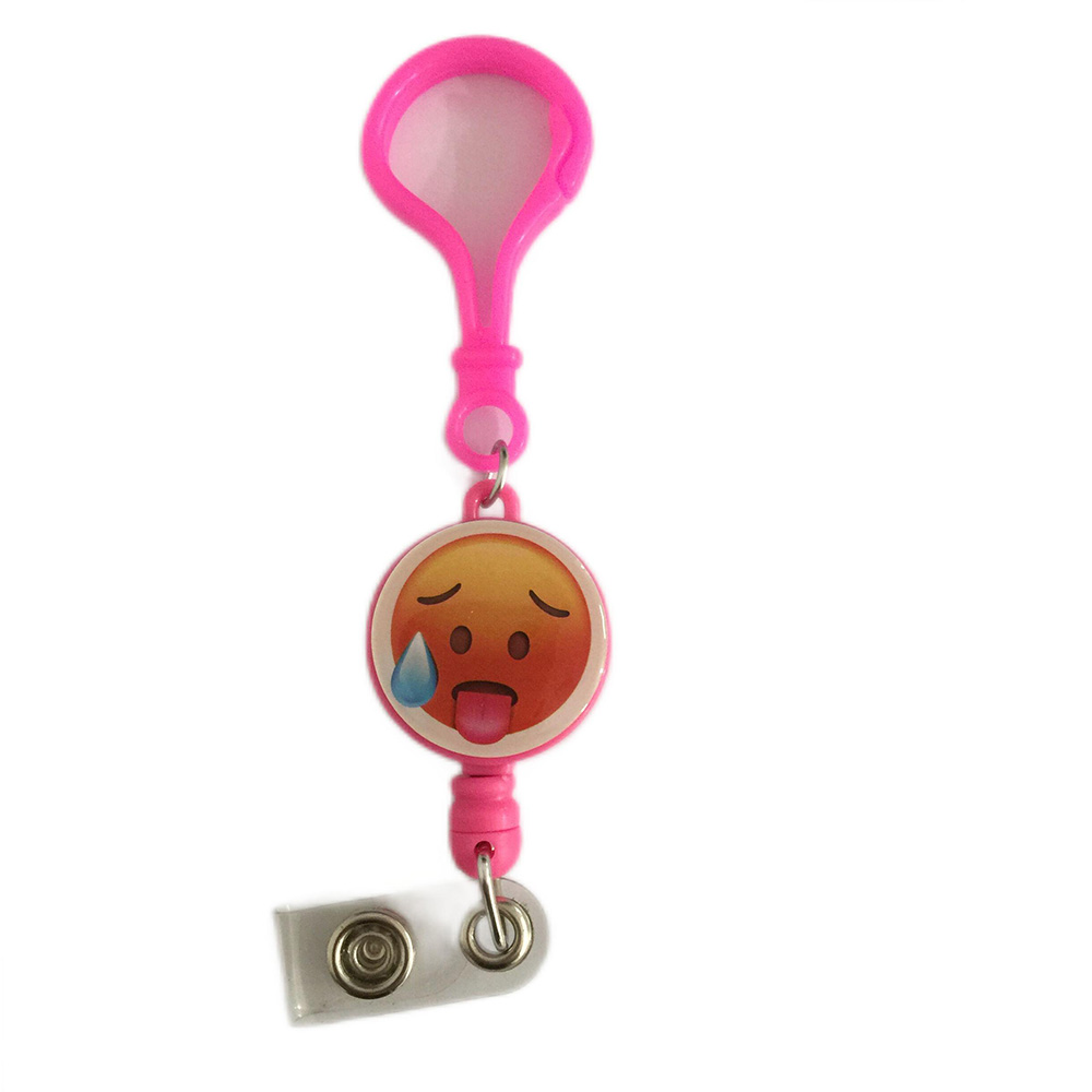 Hot Sell In Amazon Wholesale Emoticon Smile Key Chain Retractable Badge Reel Holder 