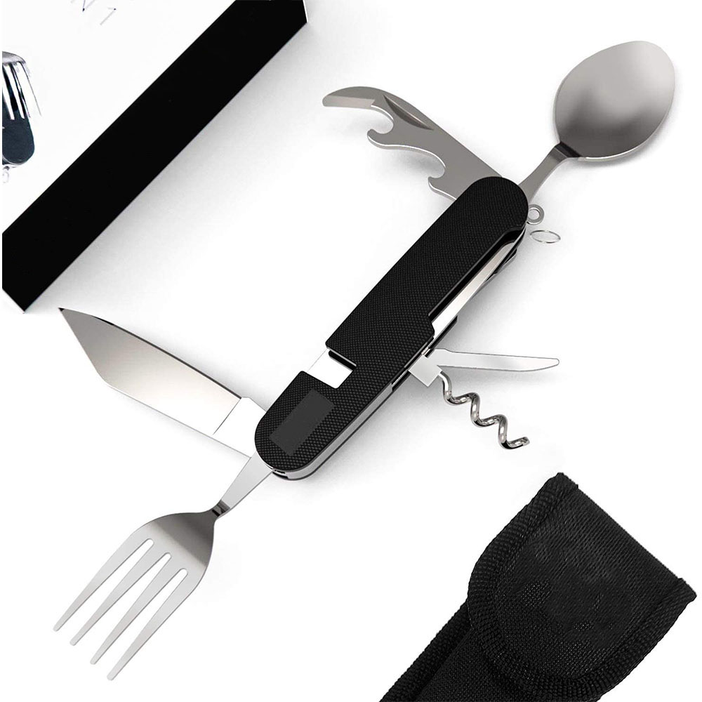 Stainless Steel Portable Outdoor Pocket Knife Fork Spoon Dinner Set Multifunction Tableware for Camping Hunting