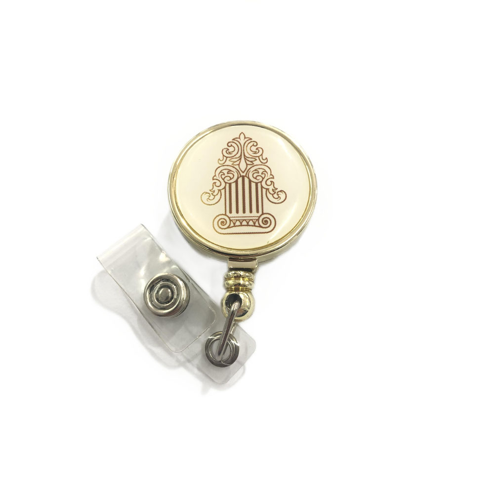 Big LOGO round Golden Retractable badge holder with epoxy sticker logo 