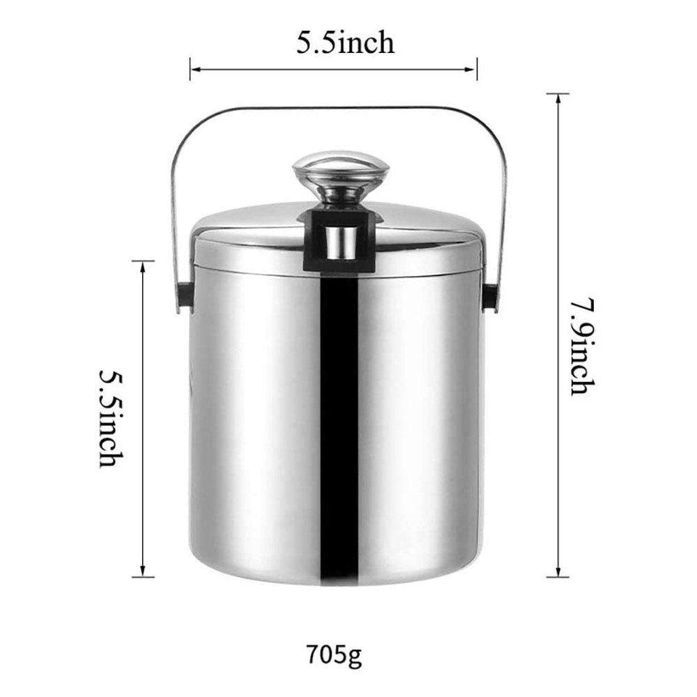 Double Walled Insulated Metal Wine Cooler Aluminum Champagne Beer Bar Ice Bucket With Lid And Tongs