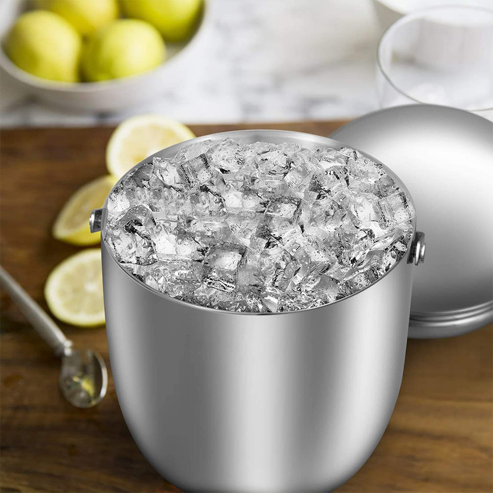 Portable double wall with tong metal ice bucket stainless steel champagne bucket 