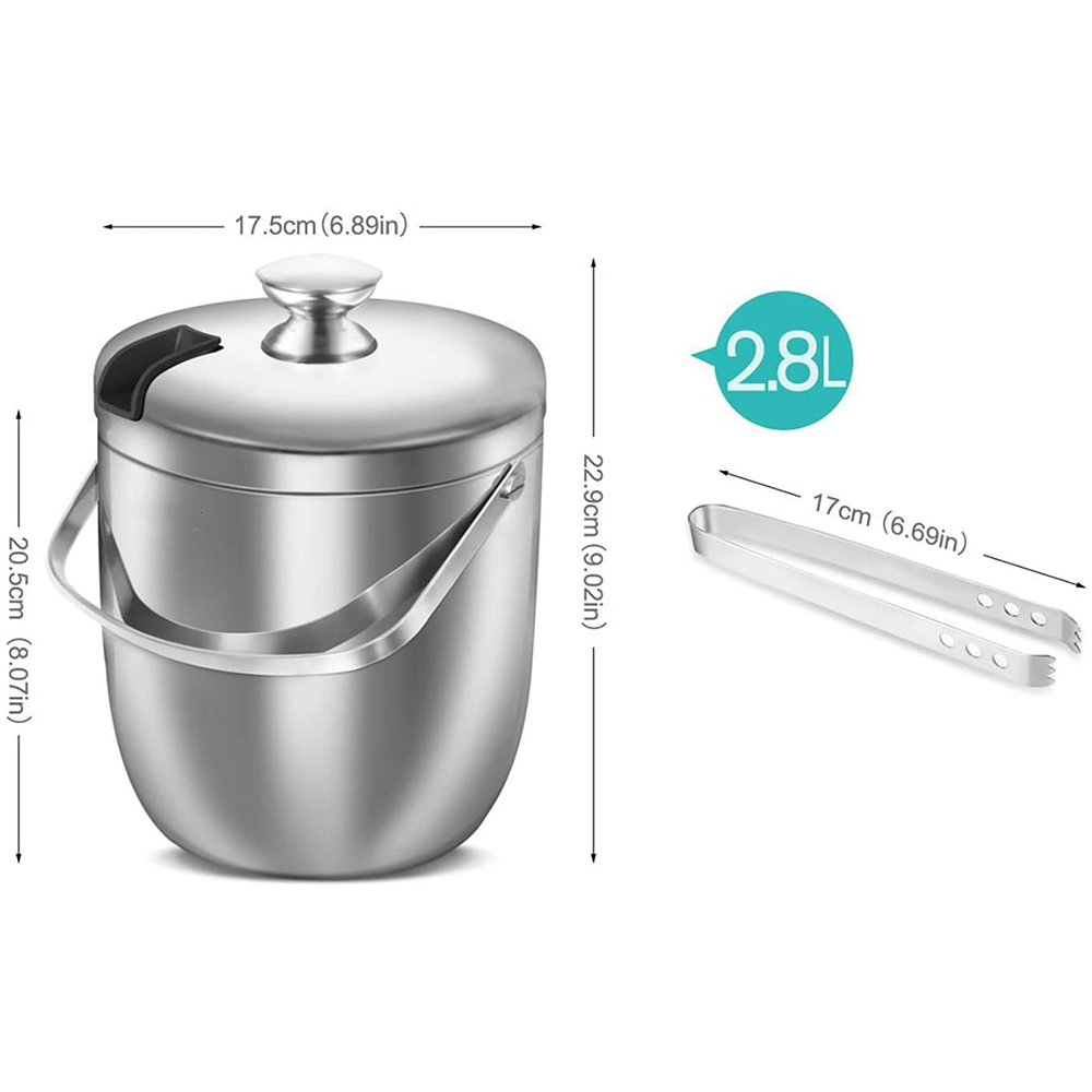 Portable double wall with tong metal ice bucket stainless steel champagne bucket 