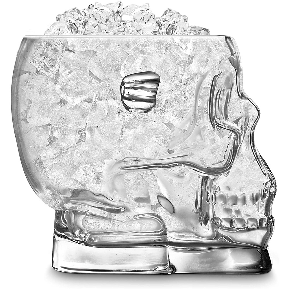 Hot style acrylic 1.5L advanced skullhead ice cube bucket personality bar creative single layer transparent ice bucket 