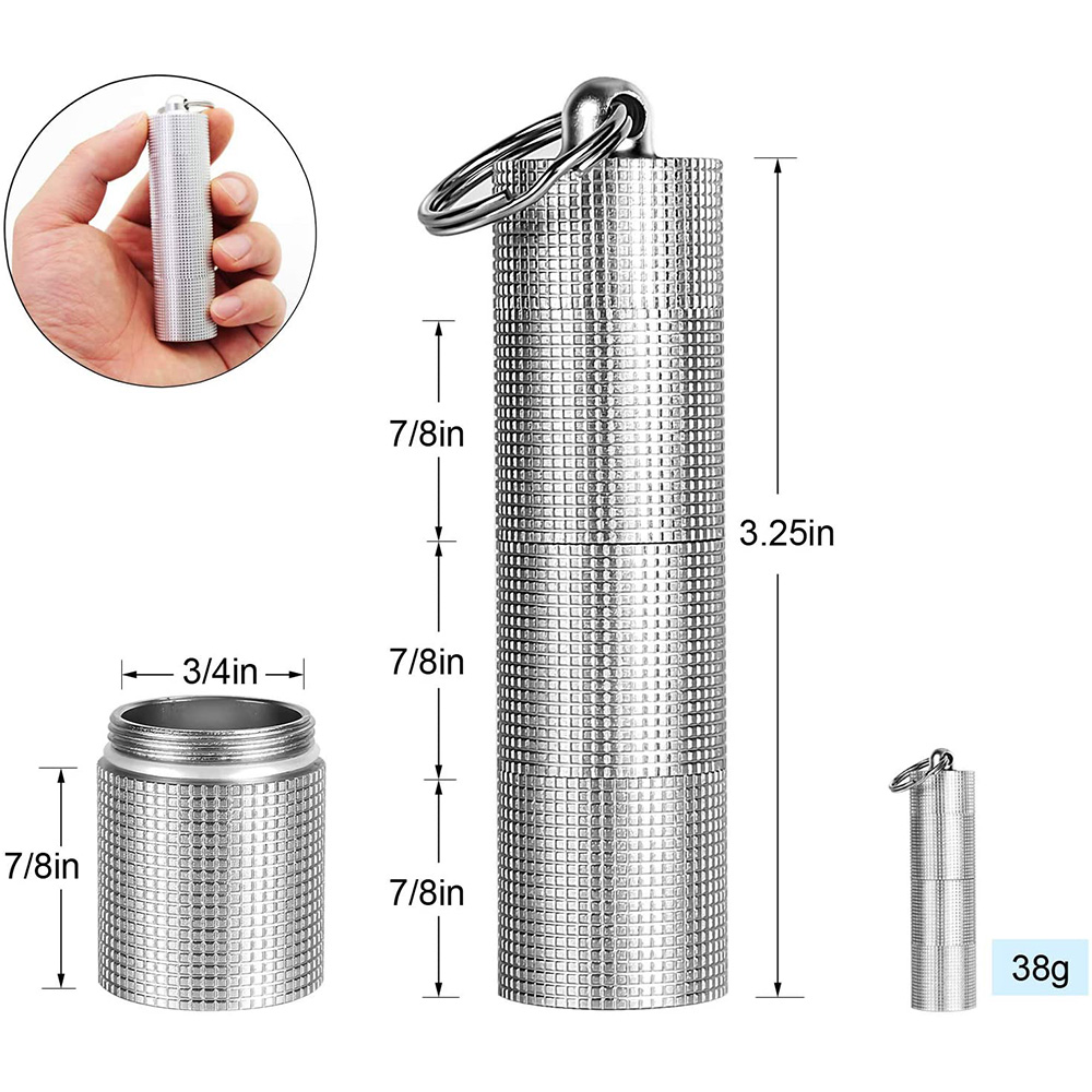 aluminium pill box waterproof travel round designer keychain mini pill case container 