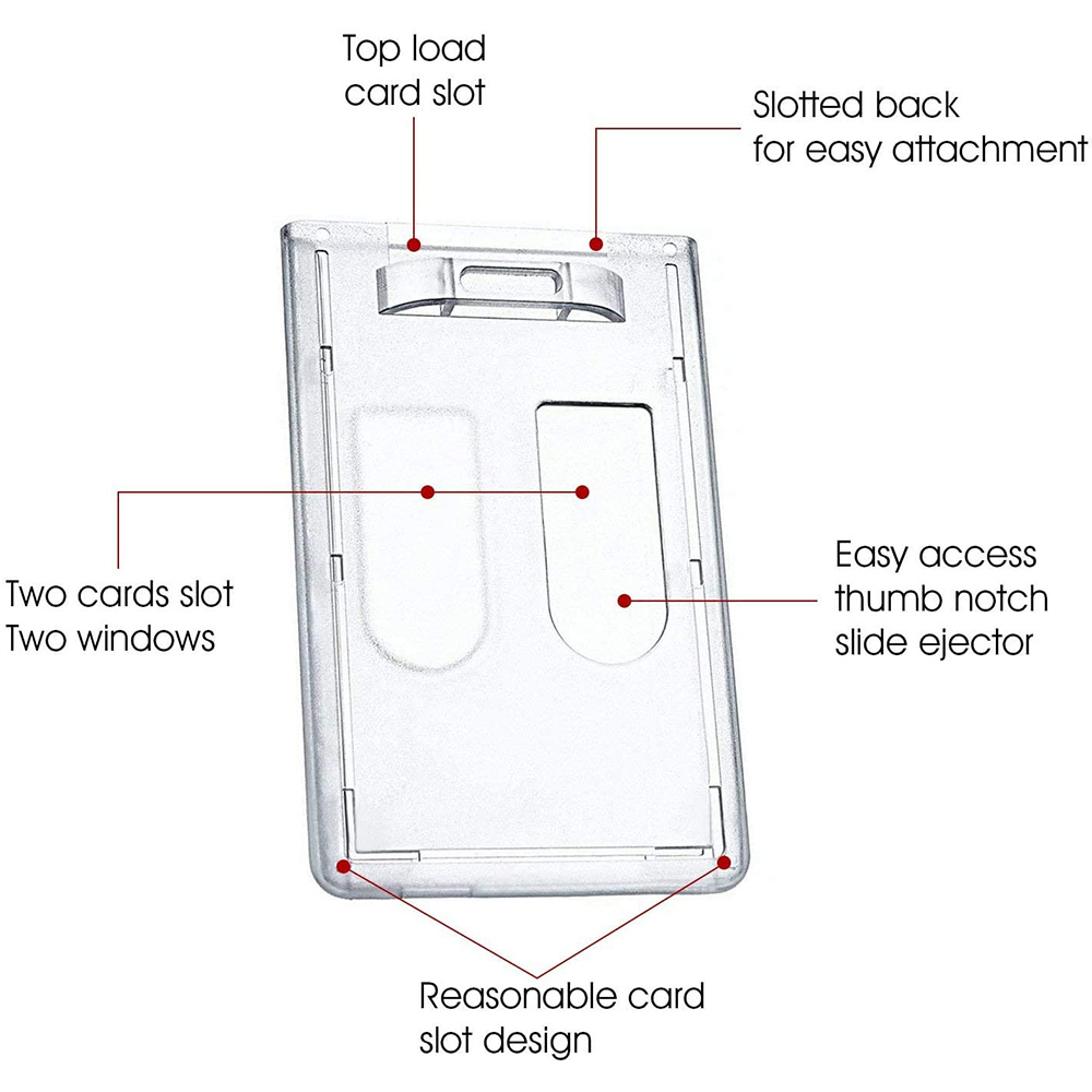 Heavy Duty ID Badge Holder Hard Plastic Clear Holder with Thumb Slots - Holds 2 id Card Holders 