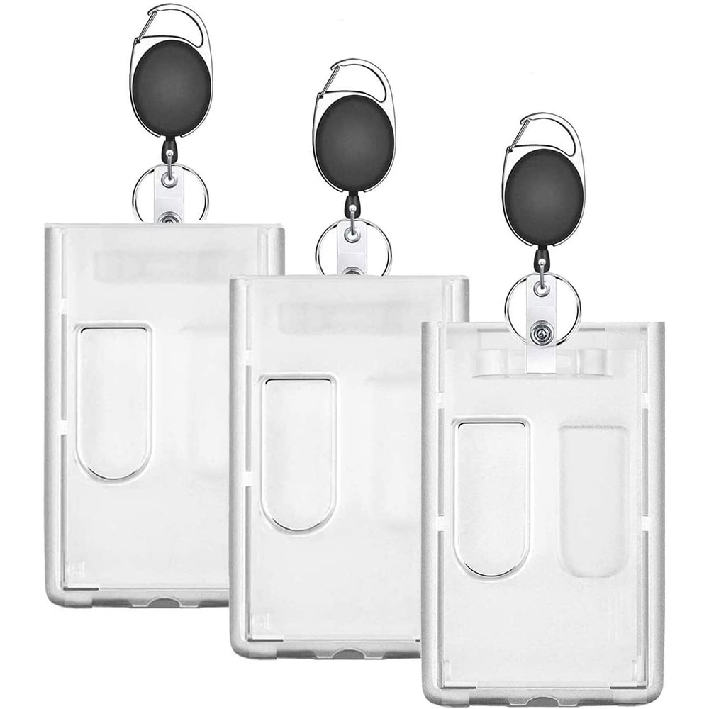 Heavy Duty Retractable ID Badge Holder - Hard Plastic Clear Holder with Thumb Slots Card Holders 