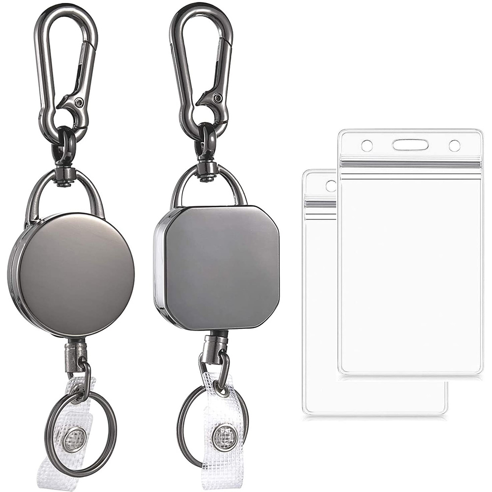 Heavy Duty 2 Pack Durable Metal ID Retractable Badge Reel Card Holder Keychain with Belt Clip 