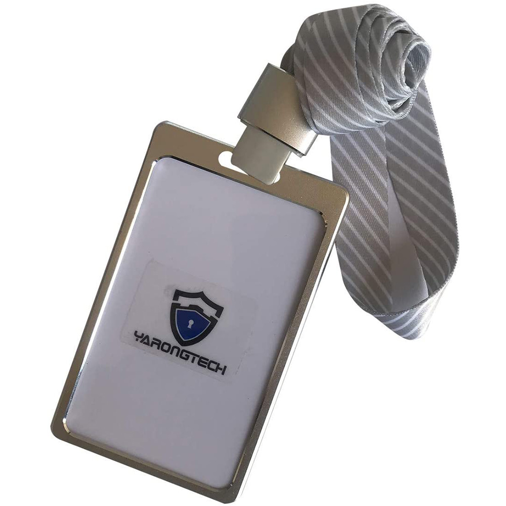 New fashion best quality aluminum alloy vertical name badge id credit card holder with polyester lanyard 