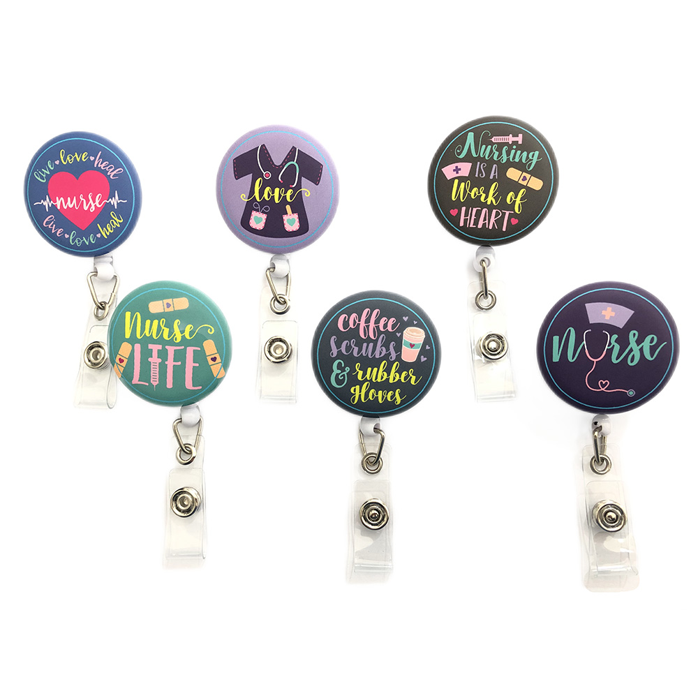 Nurse Decorative Epoxy Resin Retractable Badge Holder Carabiner Reel Clip Badge Reel,ID Badge Reels with Alligator Clip