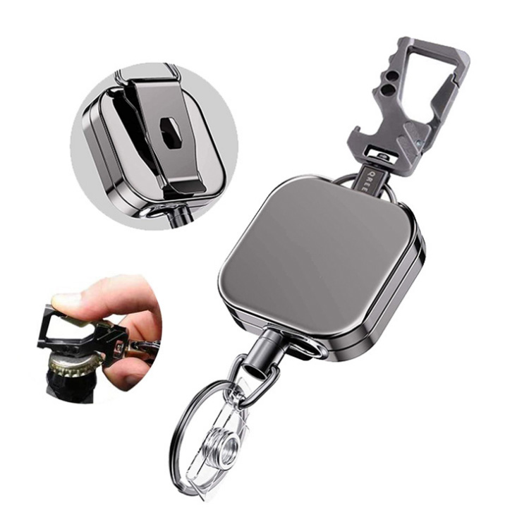 Retractable ID Badge Holder Key Reel Heavy Duty Carabiner Key Chain Keychain Tools