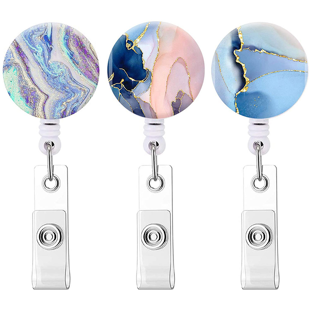 Nurse and Doctor Decorative Retractable ID Badge Holder Marble ID Badge Reels with Clip ID Card Holders