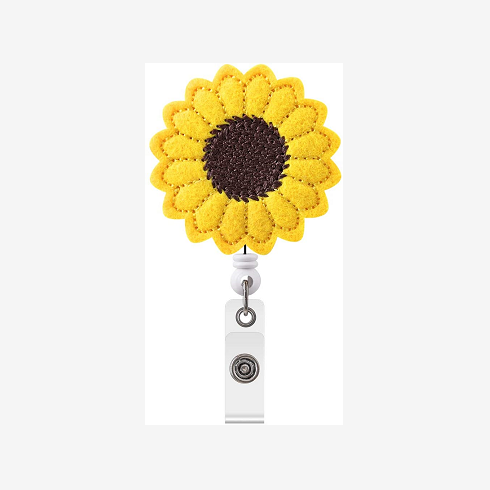 Sunflower Badge Reel Holder, Accurate Stitching, Reinforced Strap, Easy to Use, Alligator Clip, Great Gifts for Women