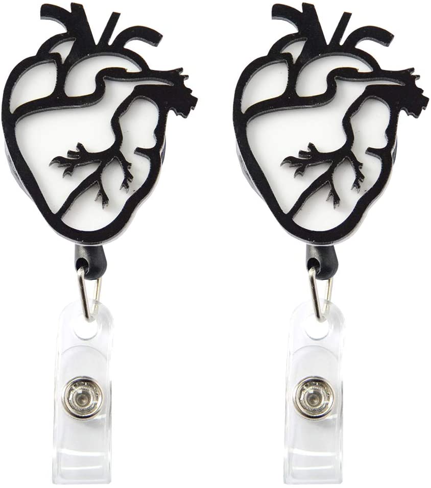 Heart Nursing Badge Holders Badge Reel Retractable Nurse Badge Reels 2 Pack (White,2 Pcs)