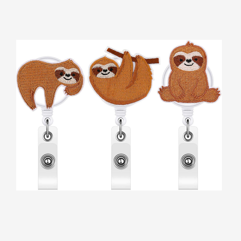 3 Pieces Sloth Badge Reel Cute Felt Badge Reel Holder Retractable Badge Reel Clip for Women Nurse ID Card Name Card Supplies