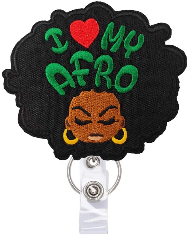 I Love My Afro Black Girl Badge Reels Retractable, with Alligator Clip and Key Ring, 24 inches Thick Pull Cord