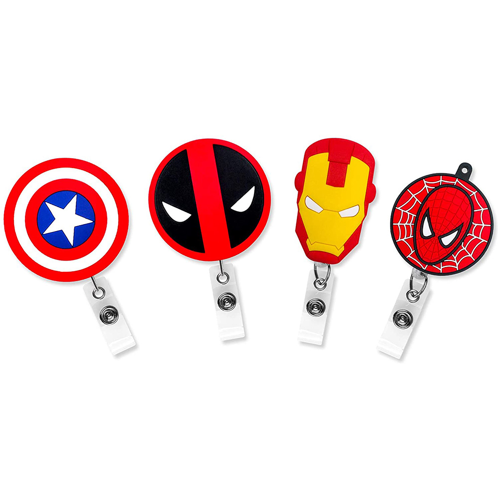 Retractable Badge Holder ID Badge Reel Clip On Card Holders - Captain America Shield Siperman Deadpool Iron Man