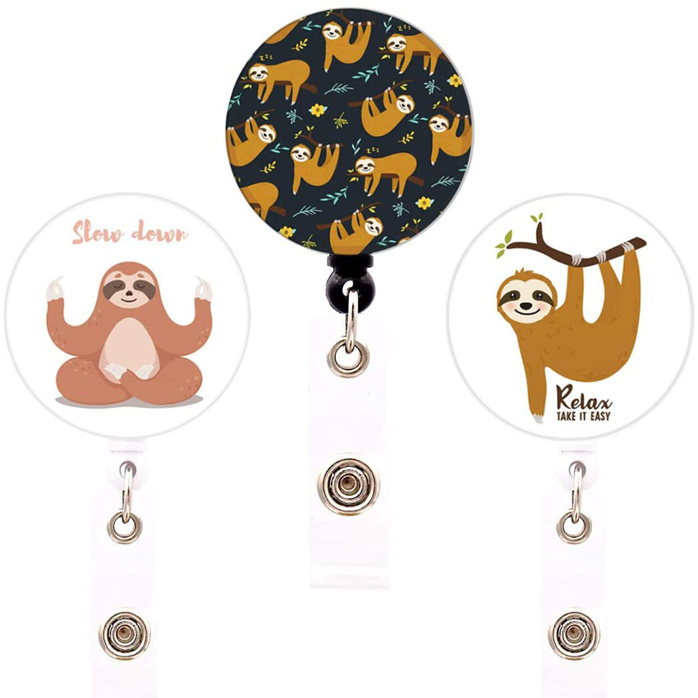 Badge Reel Lovely Sloth Pattern Retractable Badge Holder with Alligator ...