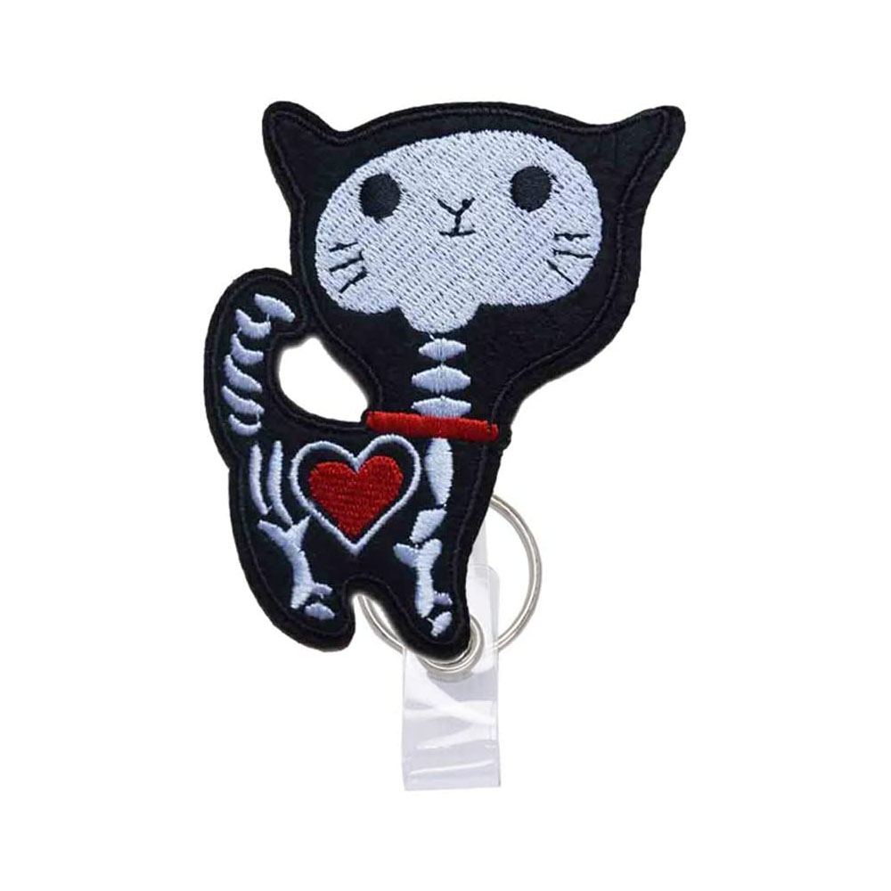 X-ray Tech Skeleton Cat Badge Reels Retractable, with Alligator Clip and Key Ring, 24 inches Thick Pull Cord