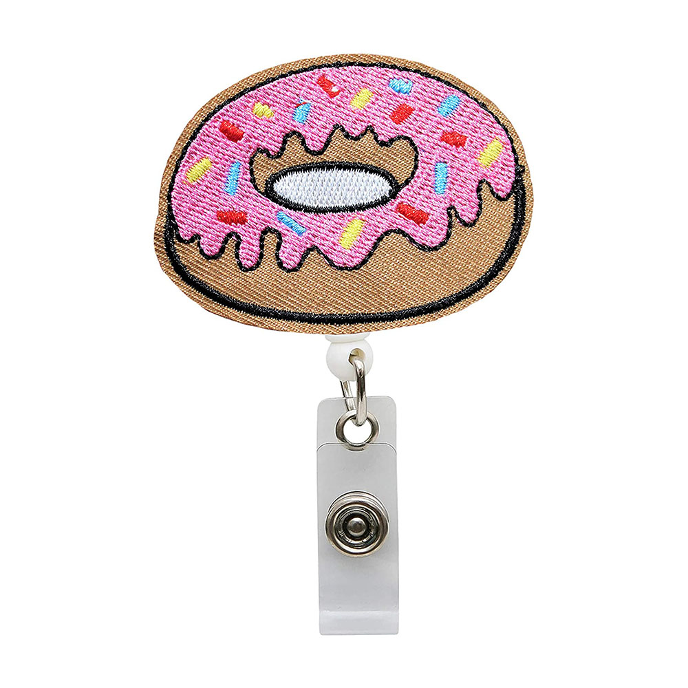 Pink Donut Nurse Badge Reel - RN Retractable ID Holder with Alligator Clip for Hospitals Doctors and Office Staff